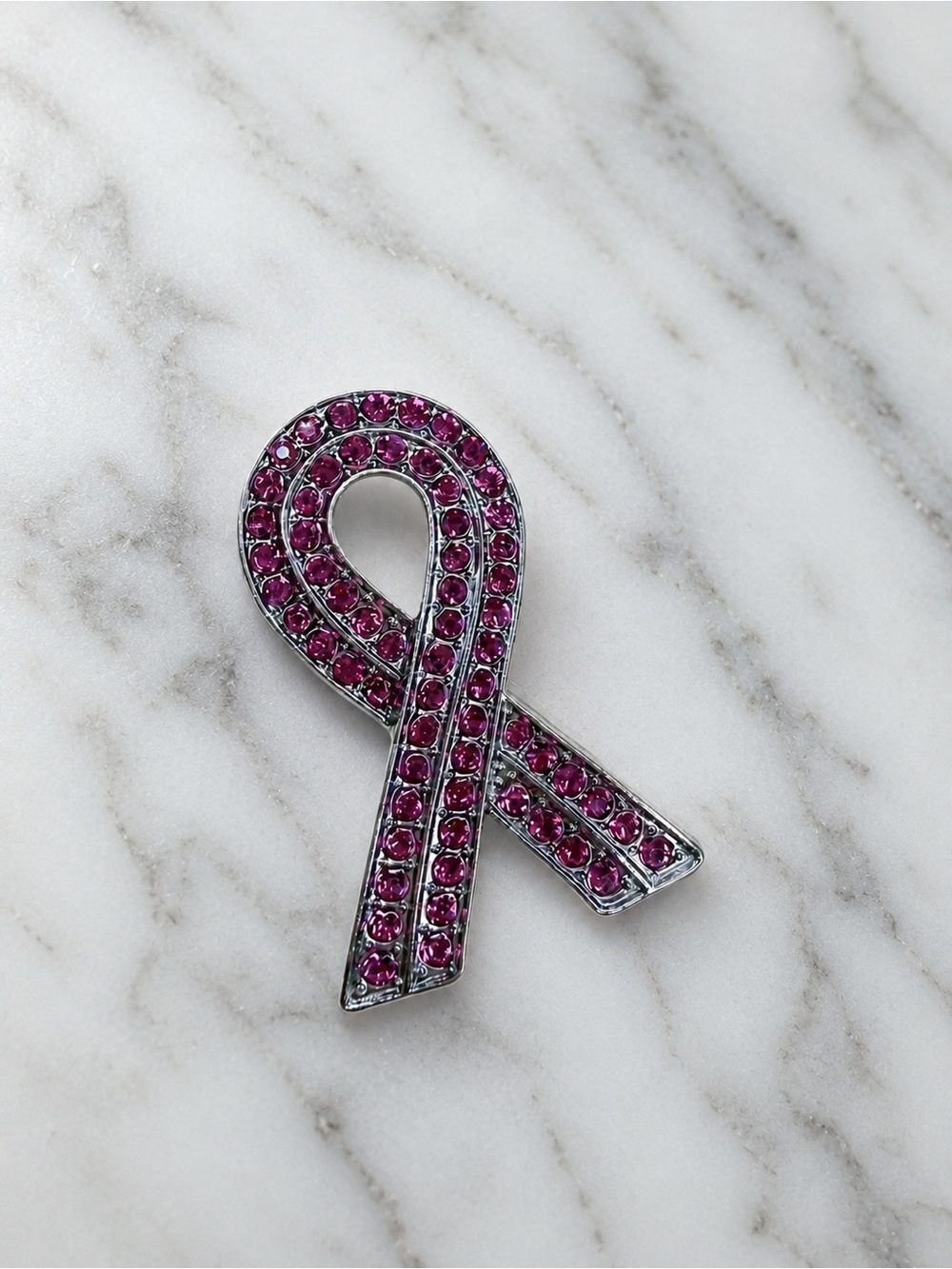 Breast Cancer Metal Pink Ribbon Crystal Brooch